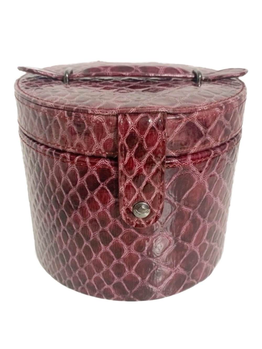 Carpisa Faux Leather Alligator Emboss Travel Round Jewelry Case Mirror Fuzz Line